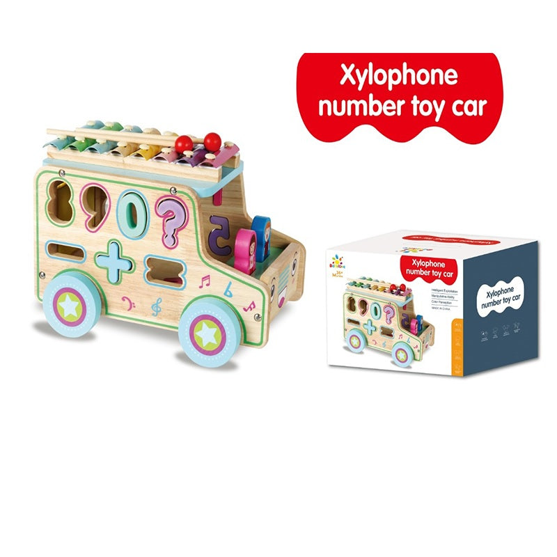 Babylove Xylophone Wooden Car With Number Shape Letter Multifunctional Size:29*19*21Cm 33-2243