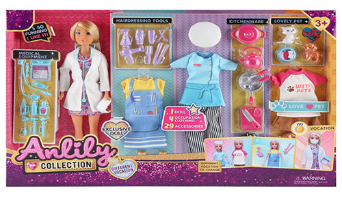 Career Doll Playset with 4 Vocations and Accessories