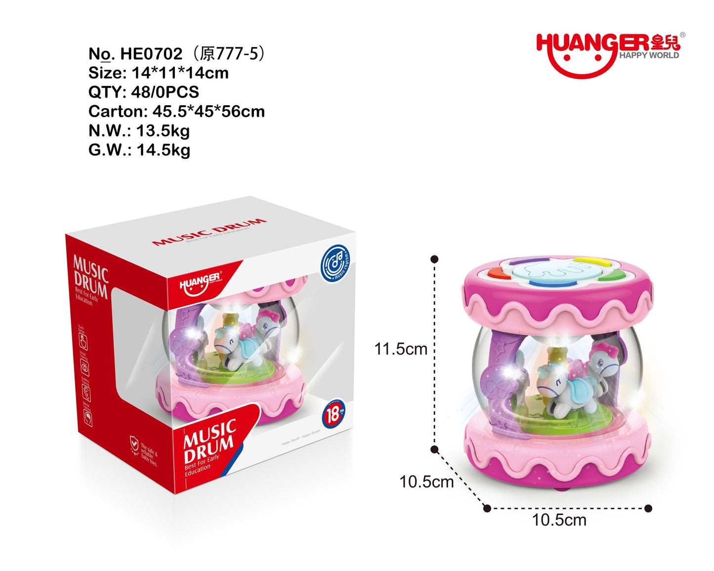 Baby Music Revolving Clap Drum (Small Drum) (Powder)