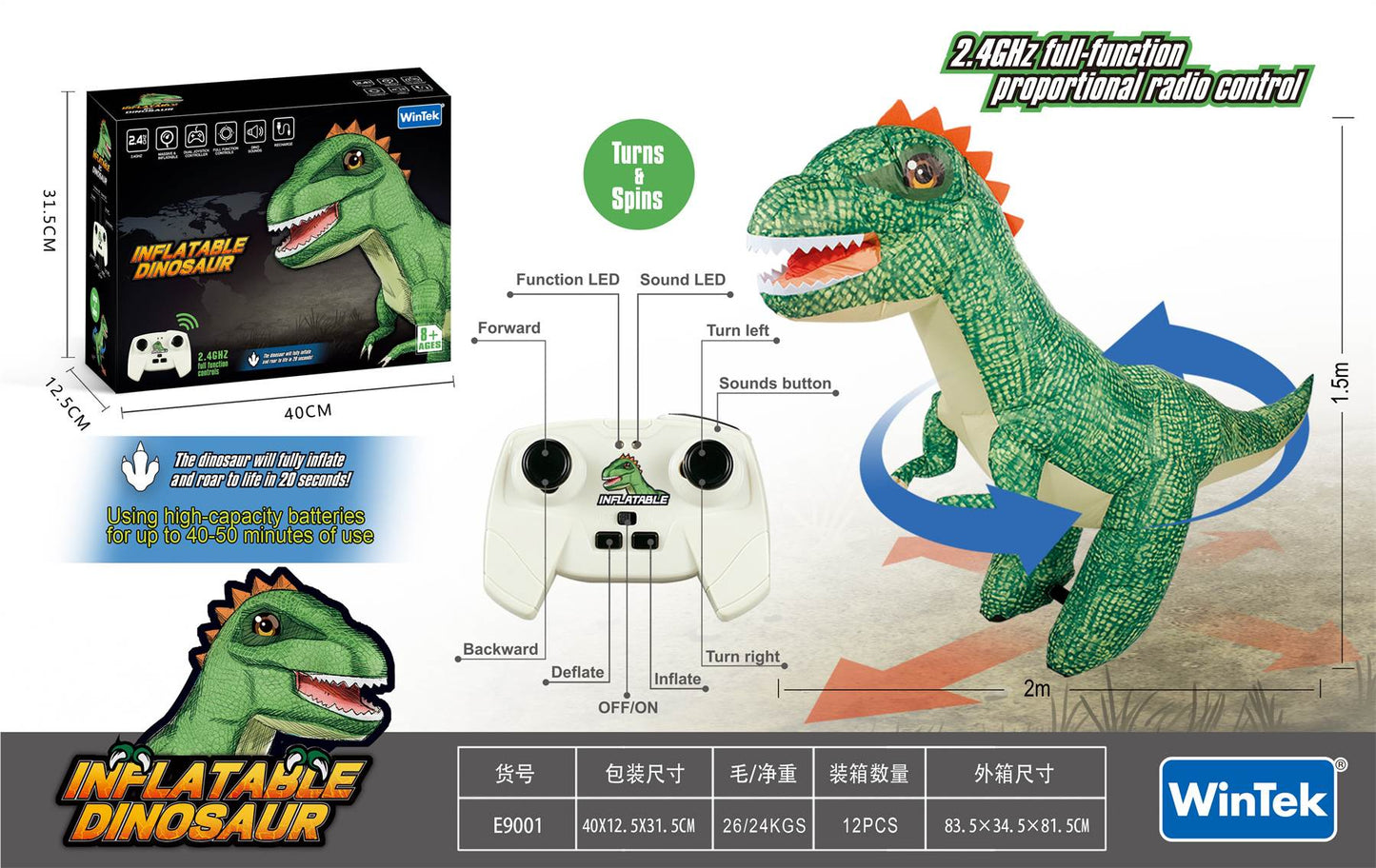 Remote Control Inflatable Dinosaur (Including Electricity)